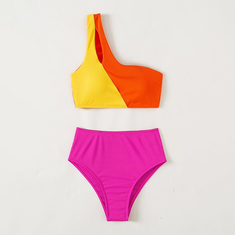 Damen Einseitiger Triangel-Bikini mit buntem Blockdesign Echo Archiv