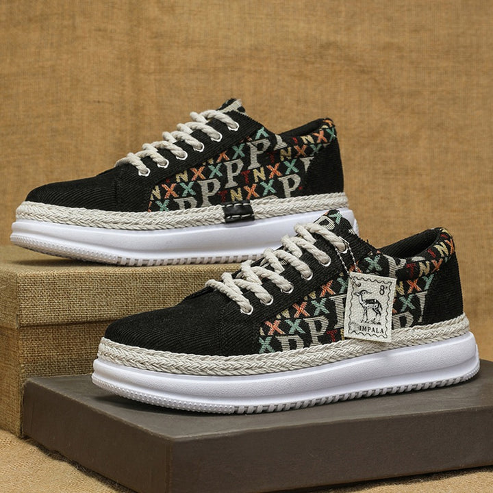 Damen Plateau-Espadrille-Sneaker mit geflochtenem Jute-Detail und monogramm-Canvas Echo Archiv