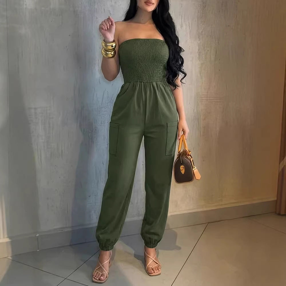 Damen Bequemes Jumpsuit mit schulterfreiem Design und praktischen Taschen Echo Archiv