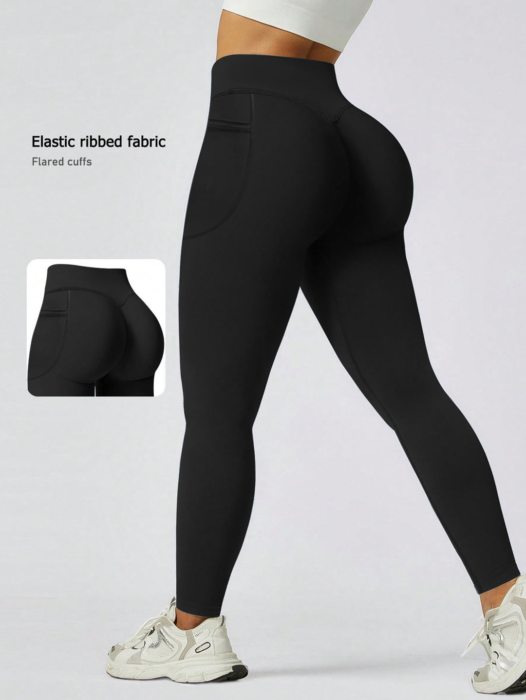 Damen Sportliche Leggings mit elastischem Rippmaterial und ausgestellten Säumen Echo Archiv
