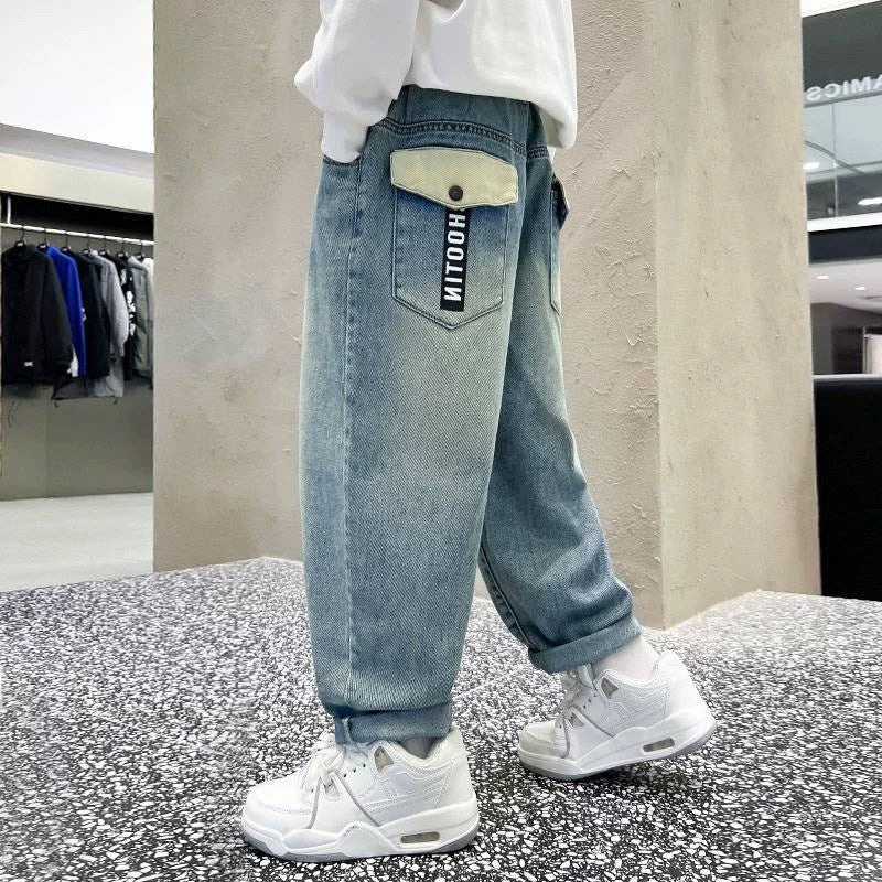 Unisex Weit geschnittene lässige Denim-Hose mit speziellen Taschen Echo Archiv