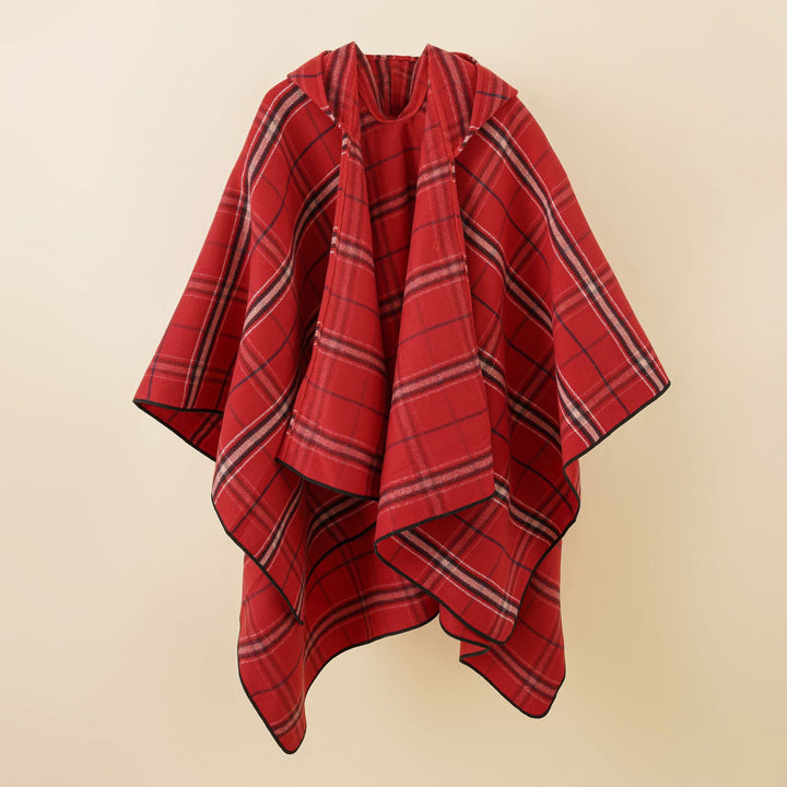 Damen Kapuzen-Poncho mit Karomuster, weichfallender Wollmix und offenem Oversize-Fall Echo Archiv