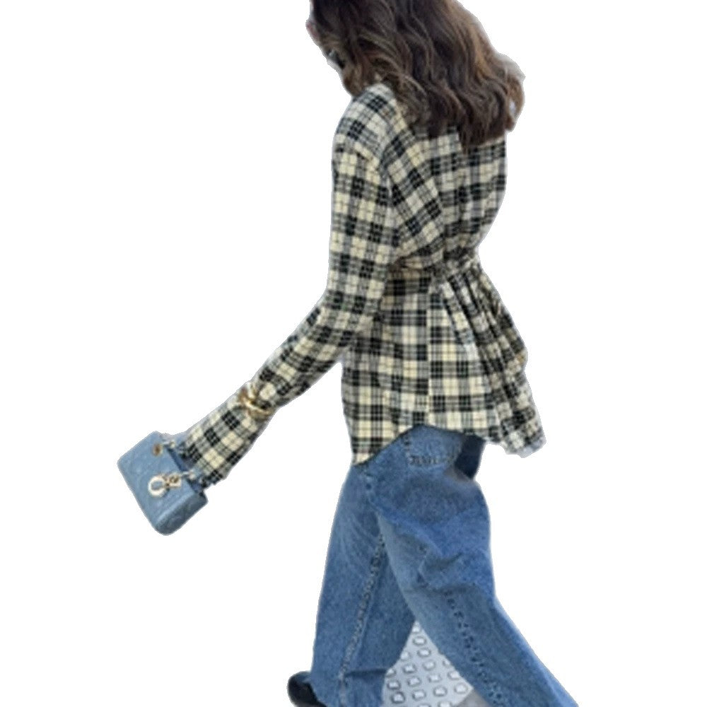 Damen Karo-Hemdjacke mit betonten Schultern und oversized Schnitt Echoarchiv