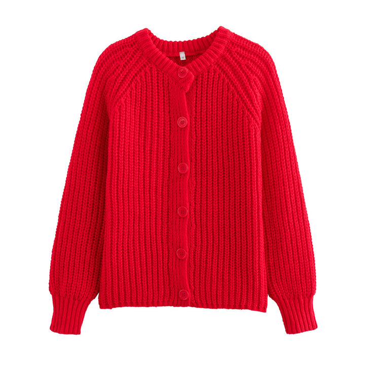 Damen nan grob gestrickte Raglan-Cardigan mit Ballonärmeln und durchgehender Knopfleiste Echo Archiv