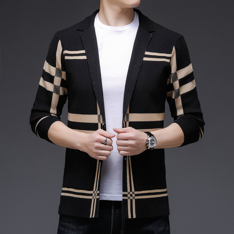 Herren modische Strickjacke mit elegantem Karomuster Echoarchiv