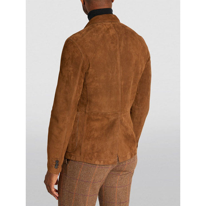 Herren Eleganter Wildlederblazer mit modernen Taschen und lässigem Schnitt Echoarchiv