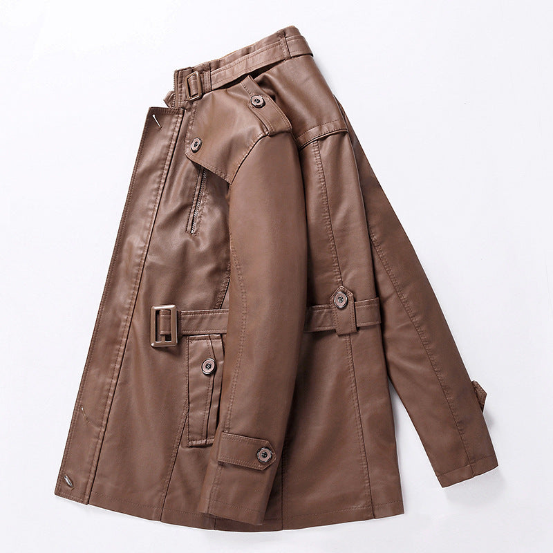 Herren Taillierter Leder-Trench mit Gürtel und Ziernähten Echoarchiv