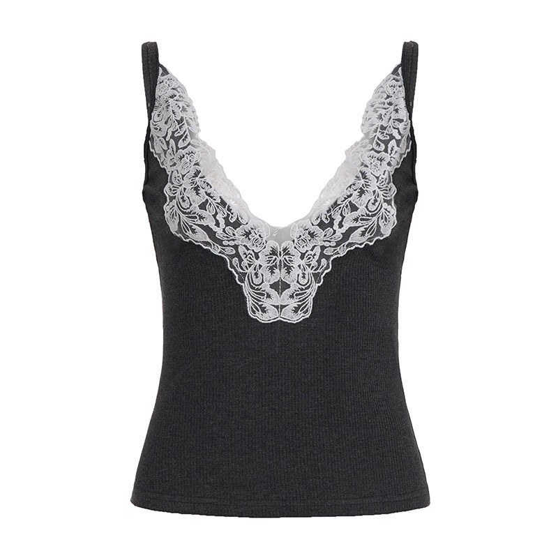 Damen Elegantes Top mit Spitzenverzierung und tiefem V-Ausschnitt Echo Archiv