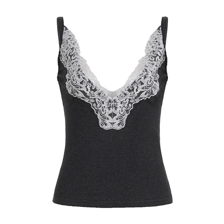 Damen Elegantes Top mit Spitzenverzierung und tiefem V-Ausschnitt Echo Archiv