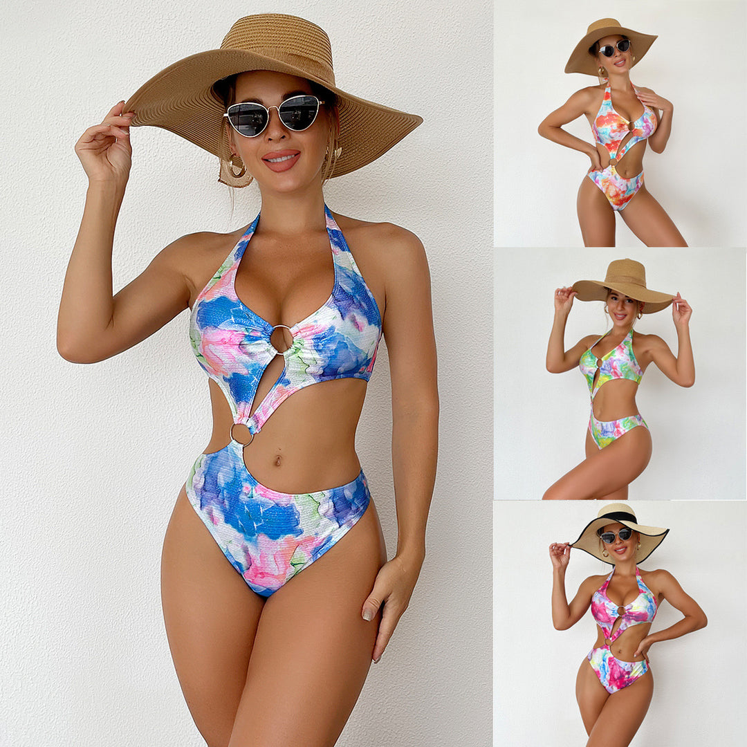 Damen Einteiler Badeanzug mit schickem Cut-Out und buntem Design Echo Archiv