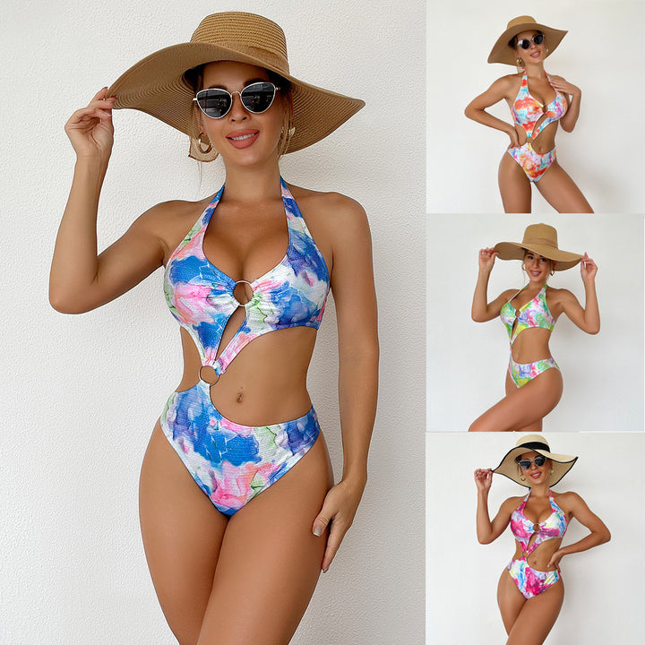 Damen Einteiler Badeanzug mit schickem Cut-Out und buntem Design Echo Archiv