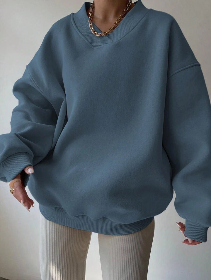 Damen Oversized V-Ausschnitt Sweatshirt mit verstärktem Rippkragen und extraweitem Cut – Avérine