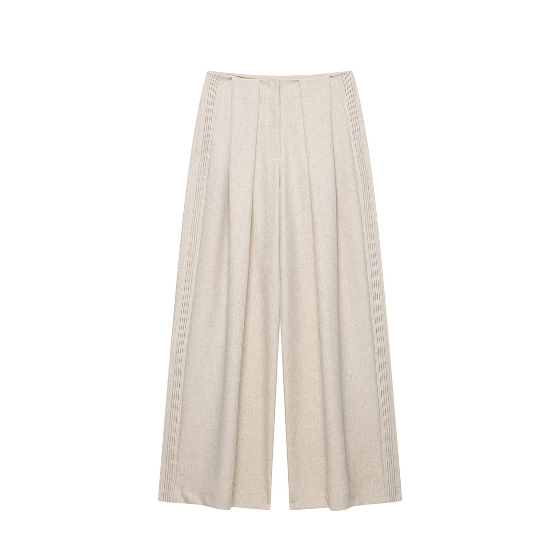 Damen Weite Leinenhose mit Kellerfalten und Ziersteppungen Echoarchiv