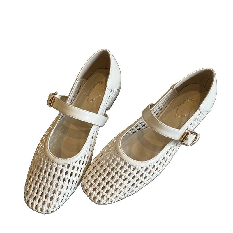 Damen geschlossene Ballerinas mit festem Riemen und geflochtenem Obermaterial Echoarchiv