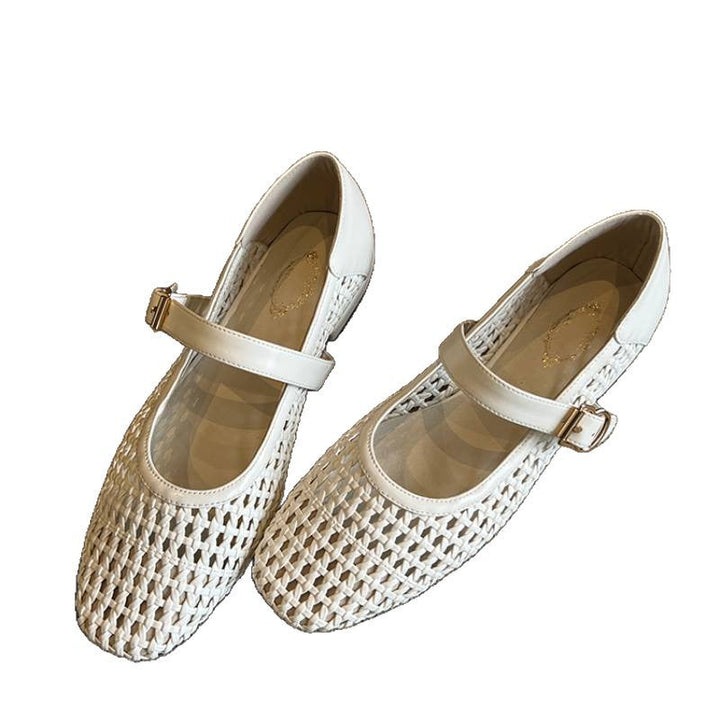Damen geschlossene Ballerinas mit festem Riemen und geflochtenem Obermaterial Echoarchiv