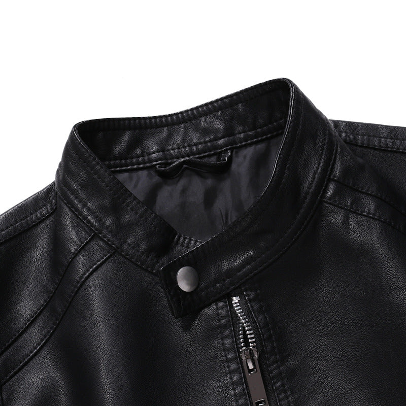 Herren Lederjacke mit modernem Stehkragen und glattem Finish Echoarchiv