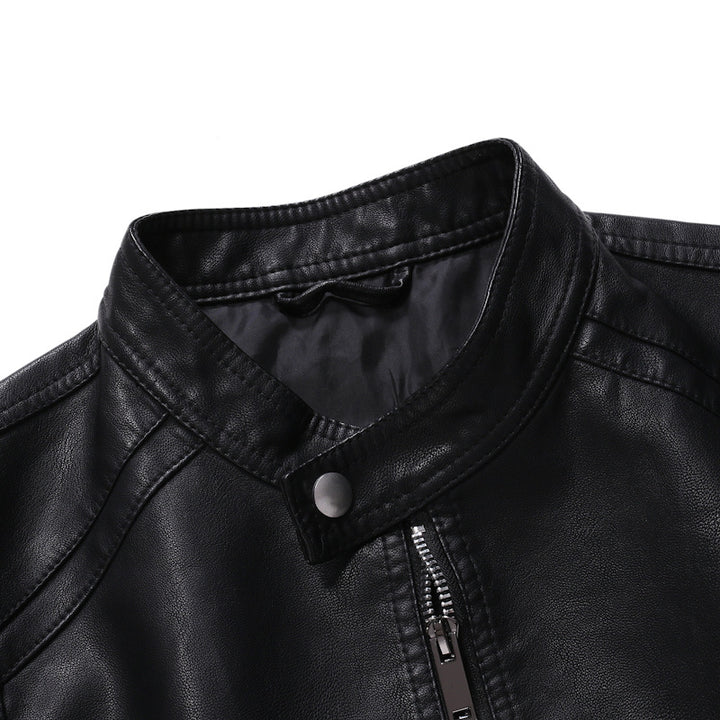 Herren Lederjacke mit modernem Stehkragen und glattem Finish Echoarchiv