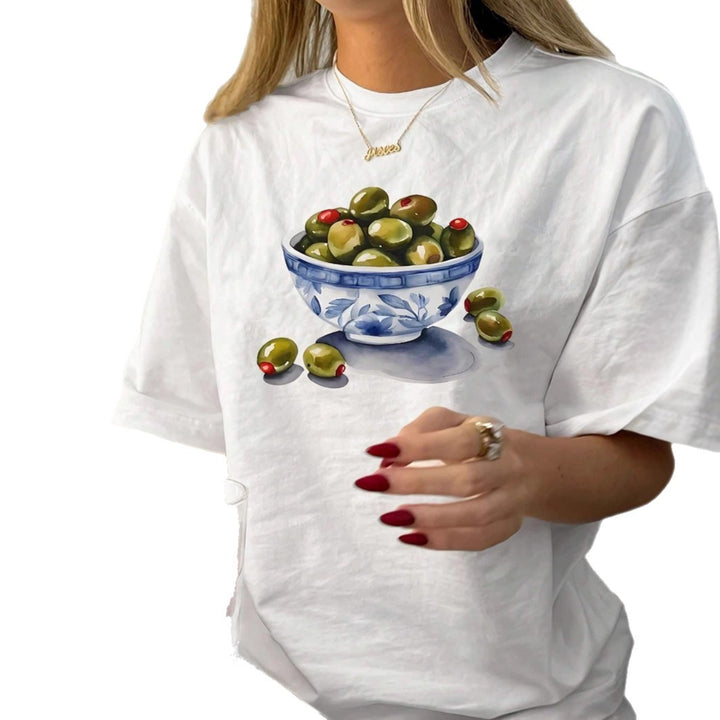 Damen T-Shirt mit kreativem Olivenmotiv Echo Archiv
