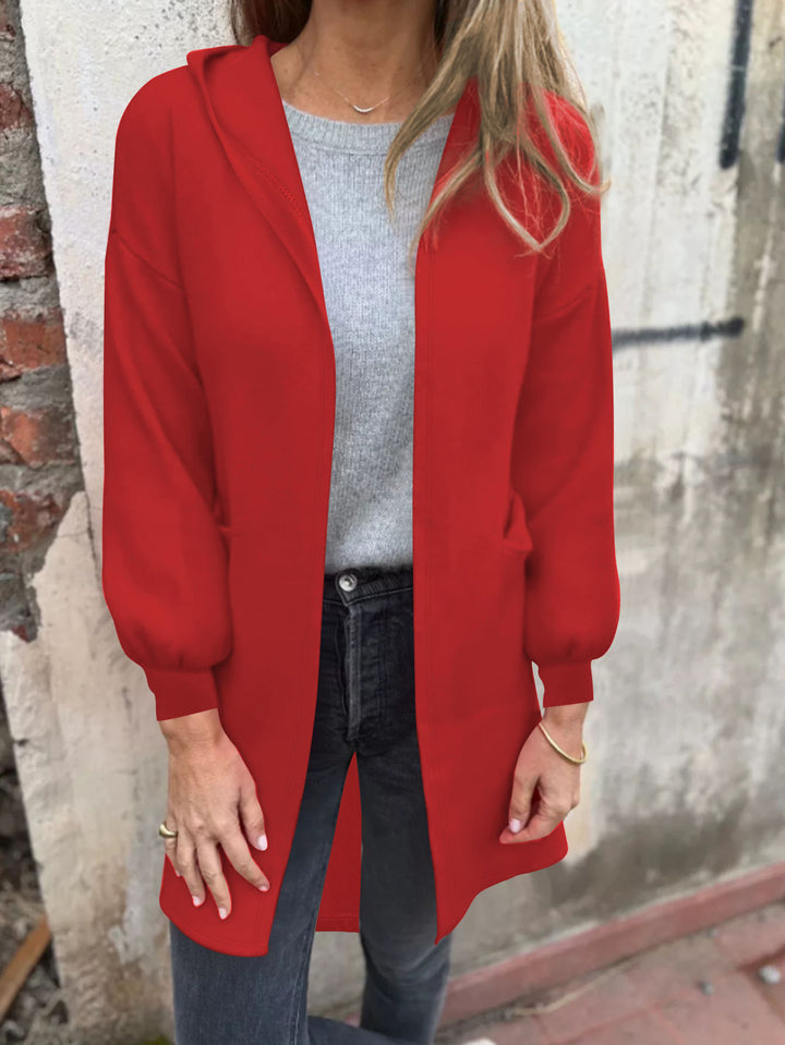 Damen Offener Longblazer mit Kapuze und Eingrifftaschen Echoarchiv