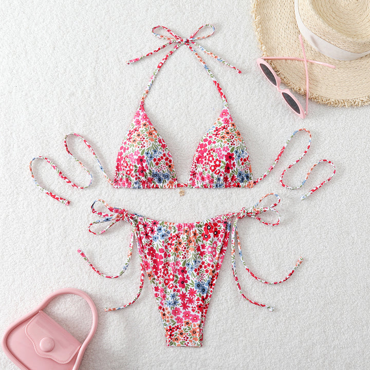 Damen Triangel-Bikini mit verstellbaren Bindebändern und floralen Mustern Echo Archiv