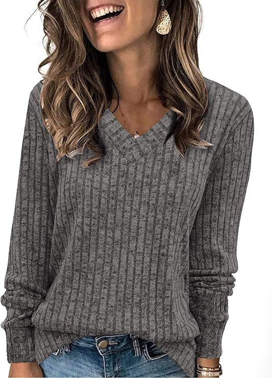 Damen Gerippter V‑Ausschnitt Feinstrickpullover mit lässiger Oversize-Passform Echo Archiv