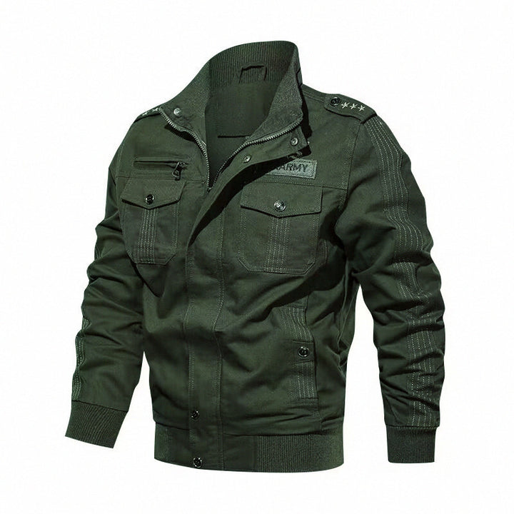 Herren Militärische Bomberjacke mit Epauletten, Stehkragen und Utility-Taschen Echoarchiv