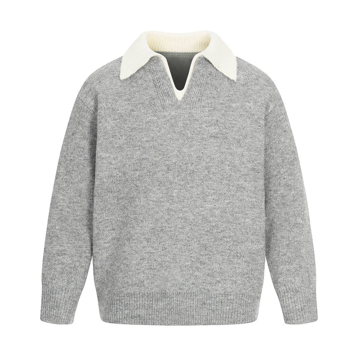 Damen Oversize Wollmix-Pullover mit kontrastpolokragen und V‑Ausschnitt Echoarchiv