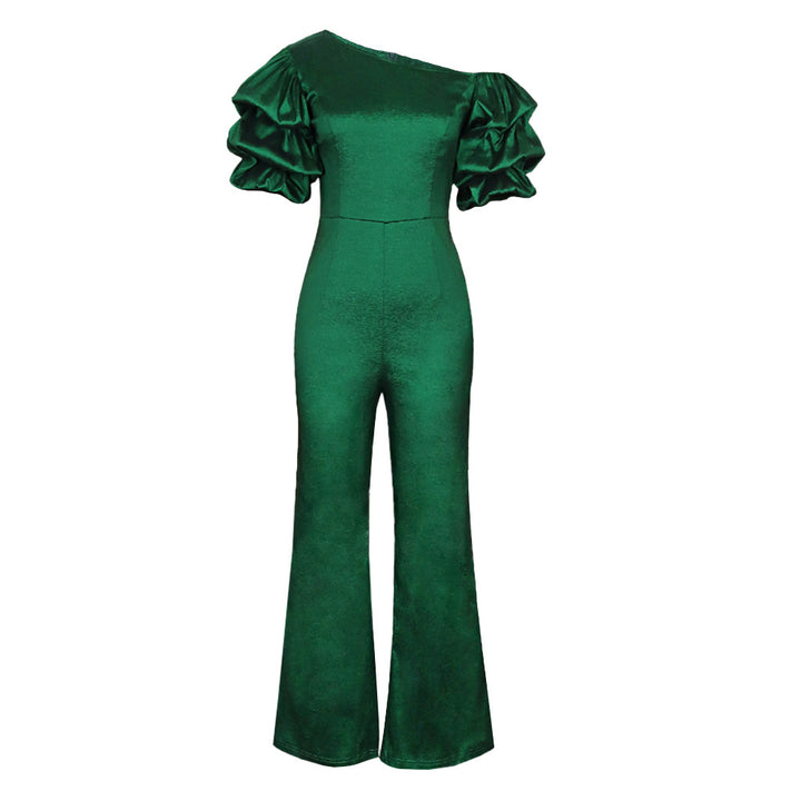 Damen Eleganter Jumpsuit mit asymmetrischen Puffärmeln Echo Archiv