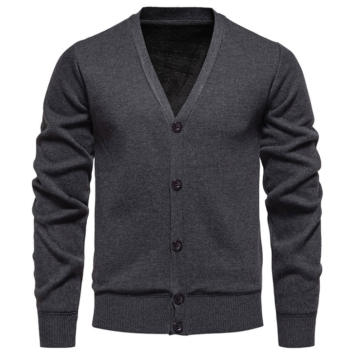 Herren nan leichte Feinstrick-Strickjacke mit V-Ausschnitt, verdeckter Knopfleiste und elastischem Rippbündchen Echo Archiv