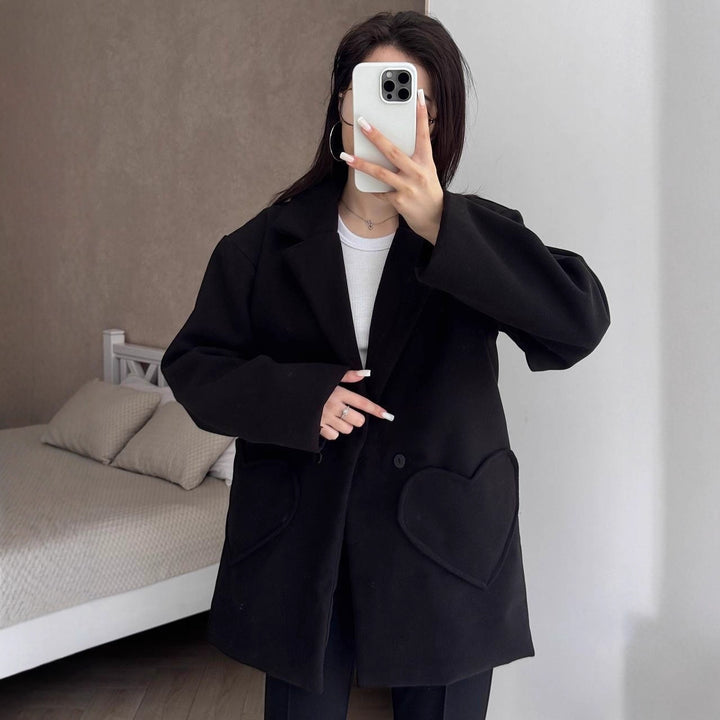 Damen Oversized Blazer-Mantel mit herzförmigen Taschen Echoarchiv