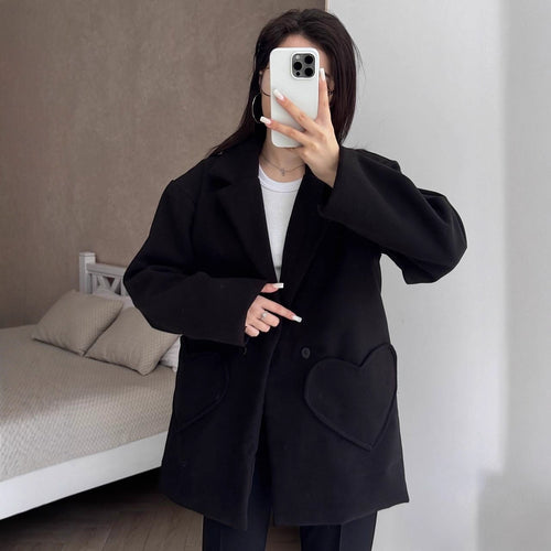 Damen Oversized Blazer-Mantel mit herzförmigen Taschen Echoarchiv