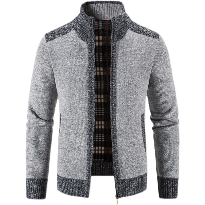 Herren nan gefütterte Reißverschluss-Strickjacke mit Stehkragen, wärmender Karofleece-Innenseite und gerippten Bündchen Echo Archiv