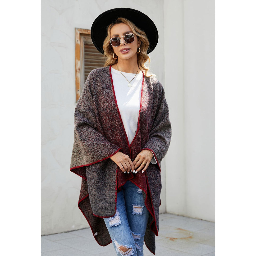 Damen Reversible Strickruana im Mélange‑Wollmix mit kontrastierter Kettelkante – Veloura