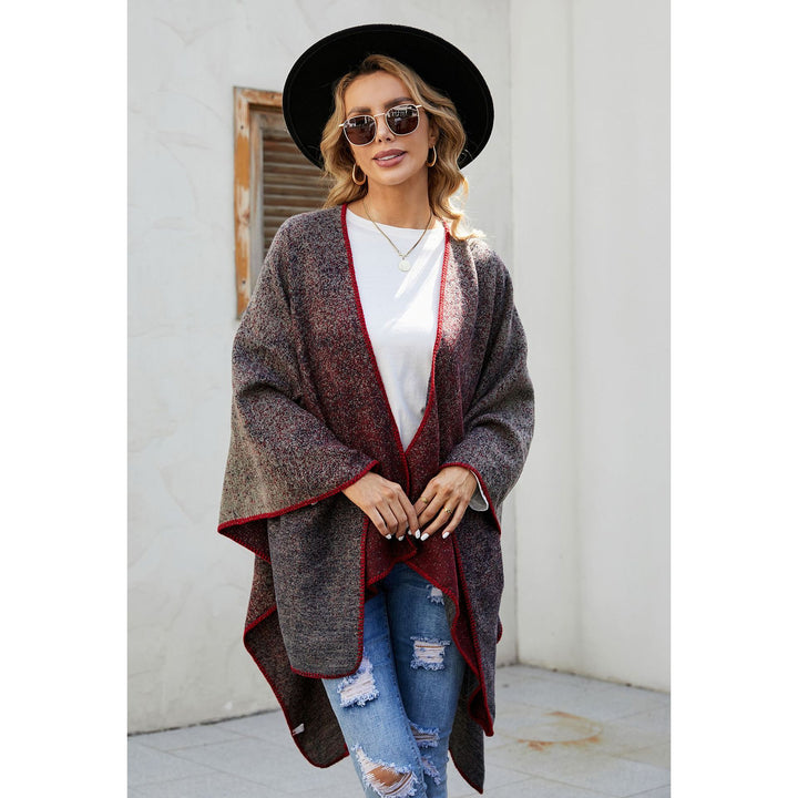 Damen Reversible Strickruana im Mélange‑Wollmix mit kontrastierter Kettelkante – Veloura