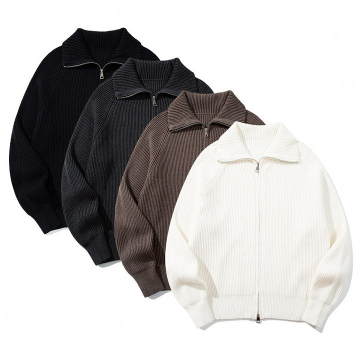 Unisex Grobgerippte Zip-Strickjacke mit Stehkragen, Raglanärmeln und Zwei-Wege-Reißverschluss Echo Archiv