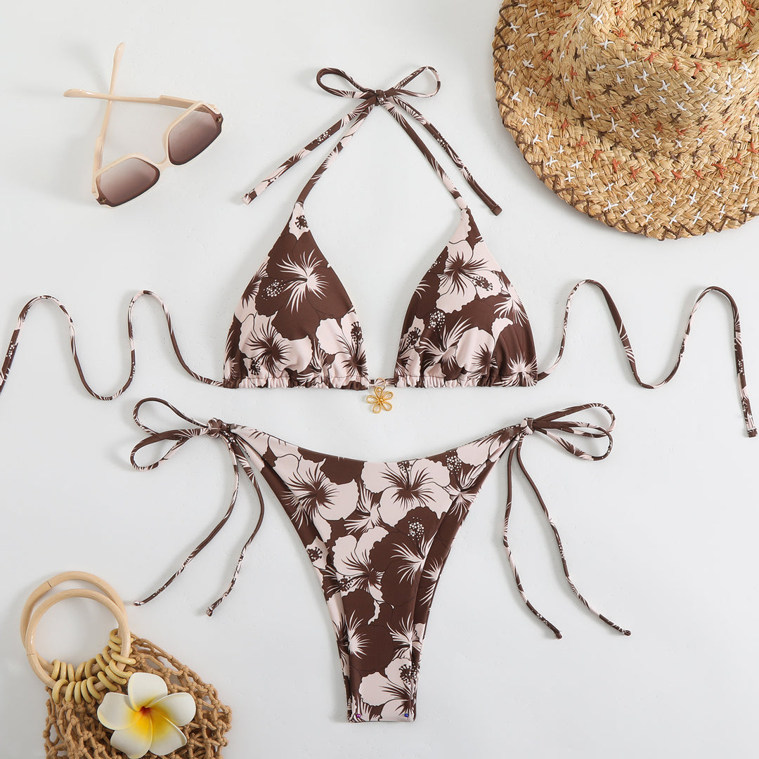 Damen Triangel-Bikini-Set mit floralem Design und verspielten Bindebändern Echo Archiv