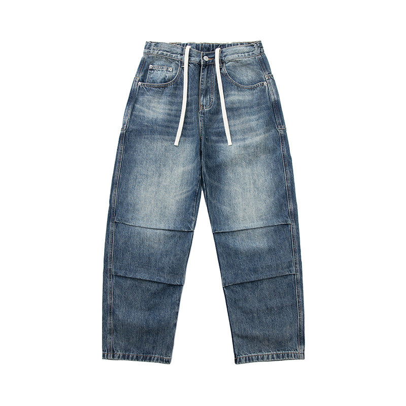 Damen Weite Cropped-Jeans mit hohem Bund, gesteppten Knie-Panels und Kordelzugbund Echoarchiv