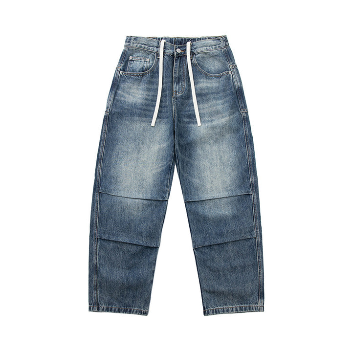 Damen Weite Cropped-Jeans mit hohem Bund, gesteppten Knie-Panels und Kordelzugbund Echoarchiv