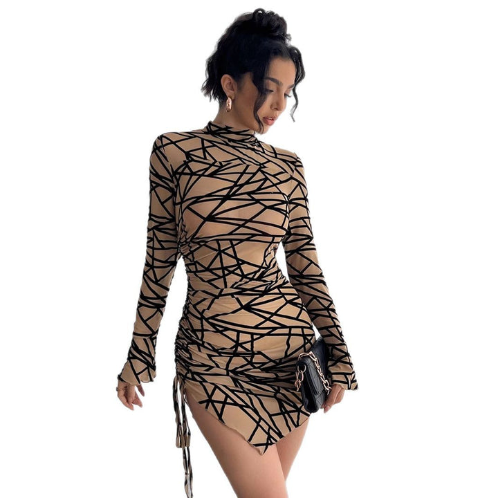 Damen nan figurbetontes transparentes Langarm Minikleid mit Rollkragen und seitlicher Raffung Echo Archiv