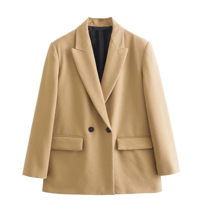 Damen 100+ geradliniger Longline Blazer mit Reverskragen, doppelreihiger Optik und Pattentaschen Echo Archiv