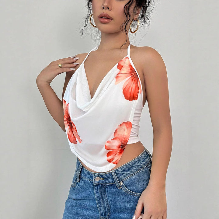 Damen Blusentop mit tiefem V-Ausschnitt und floralem Design Echo Archiv