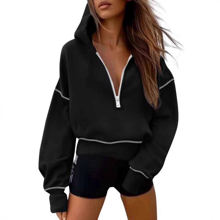 Damen nan cropped Kapuzenpullover mit halbem Reißverschluss und voluminösen Ballonärmeln Echo Archiv