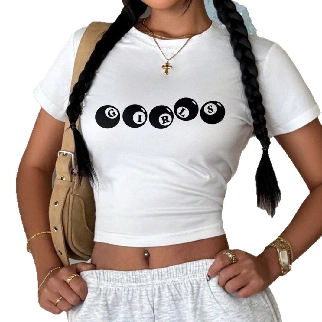 Damen cropped T-Shirt mit verspieltem Aufdruck Echo Archiv