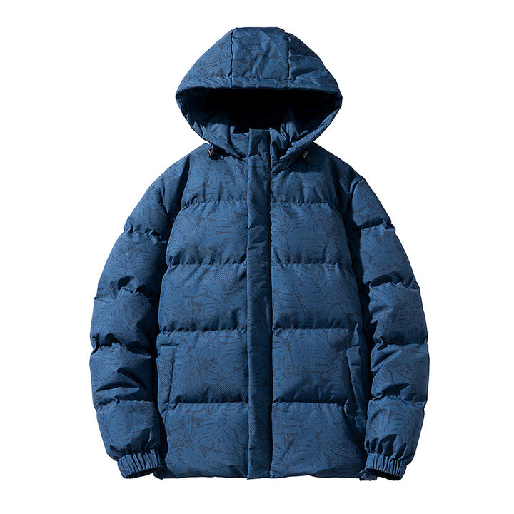 Herren Nano-Steppjacke mit Kapuze und botanischem Allover-Druck, winddichtem Außenmaterial und thermischer Synthetikfüllung – Taviero