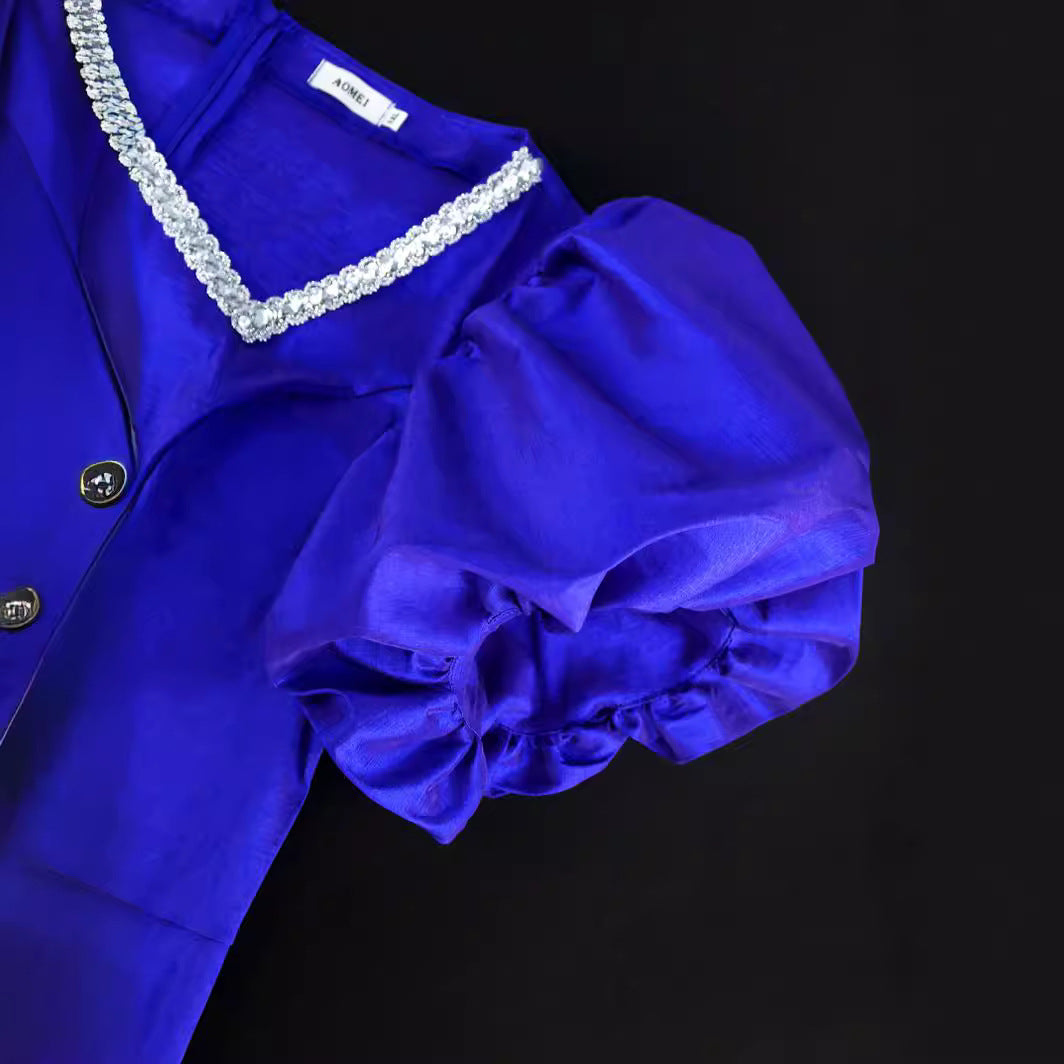 Damen figurbetontes Kleid mit voluminösen Puffärmeln und Fransen Echo Archiv