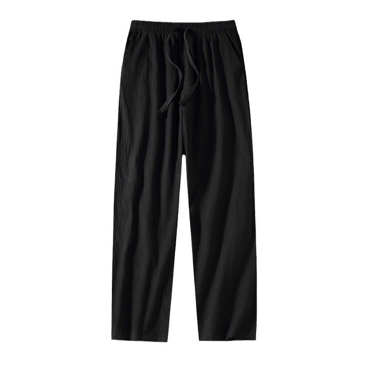 Herren Leinenhose mit elastischem Bund und Tunnelzug geradem Bein Echoarchiv