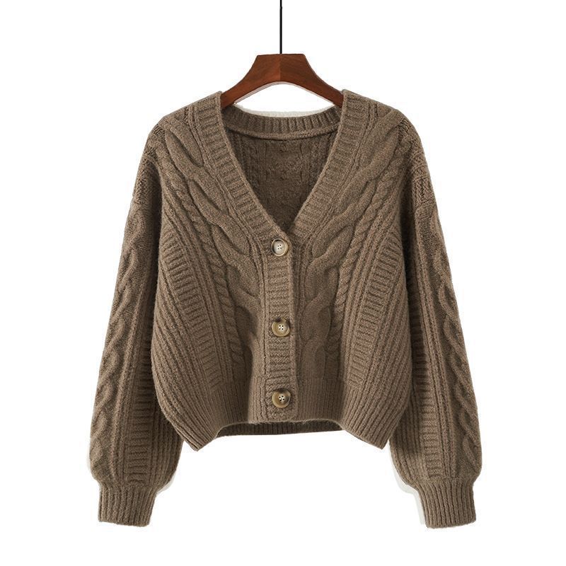 Damen Strickjacke mit ausgefallenem Zopfmuster und tiefem V-Ausschnitt Echoarchiv