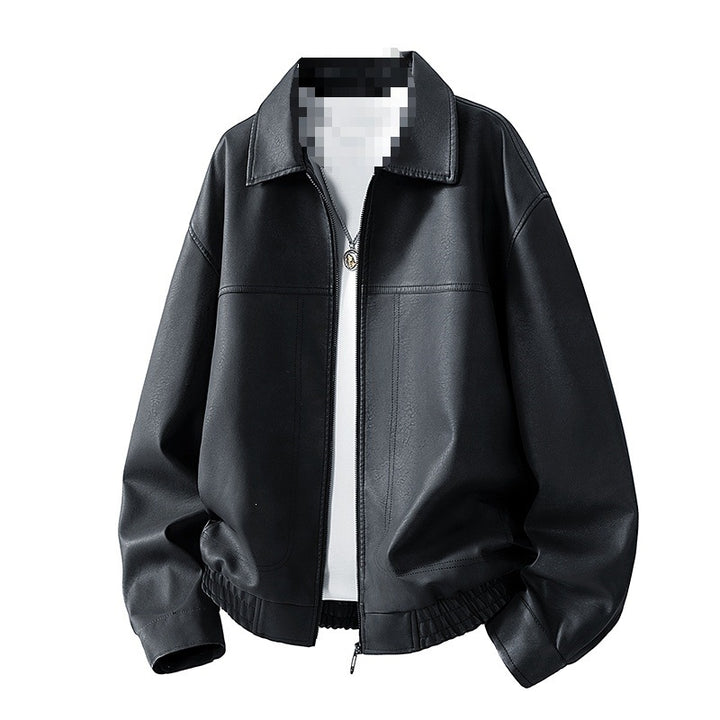 Herren Oversize Utility-Bomberjacke aus Kunstleder mit geripptem Saum und Hemdkragen Echoarchiv