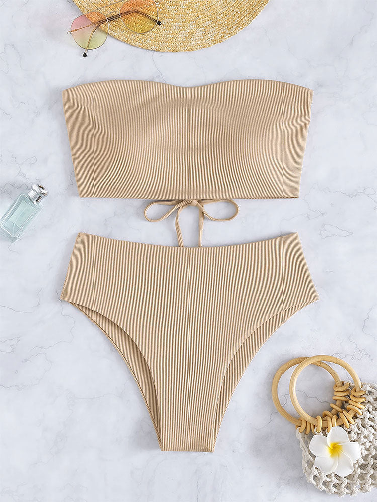 Damen Bandeau-Bikini mit hohem Bund und Rippdesign Echo Archiv