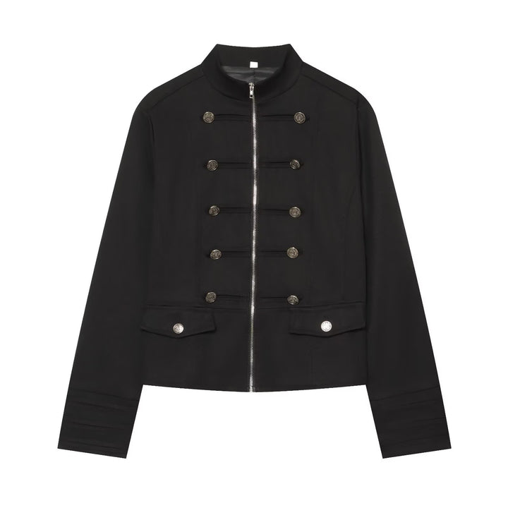 Damen Militärinspirierte Kurzjacke mit Stehkragen und Zierknöpfen Echo Archiv